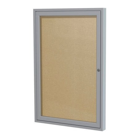 Ghent Enclosed Bulletin Board, 1 Door, 18W X 24H, Caramel Vinyl/Silver Frame